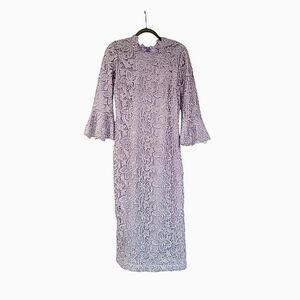 Modest Lavender Lace Bell Sleeve Gown